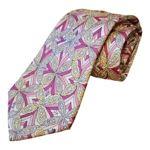 Emilio Pucci Firenze Vintage Pink Geometric Patterned Luxury Silk Tie